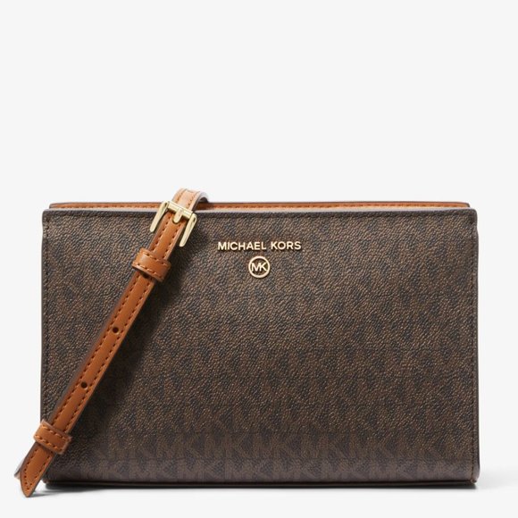 New Michael Kors Valerie Medium Logo Crossbody Bag Brown / Acorn - Picture 1 of 4